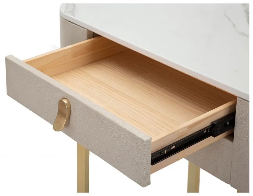 Béžový/v zlatej farbe konzolový stolík s doskou v dekore mramoru 40x70 cm Beauty – Mauro Ferretti