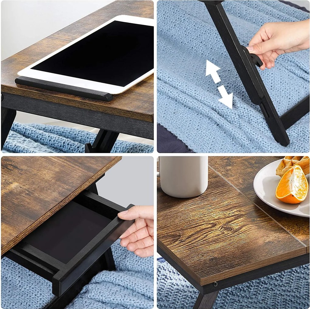 Stolík na notebook s nastaviteľným sklonom, rustikálny hnedý