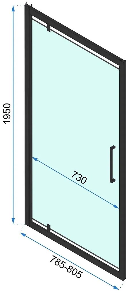 Rea Rapid Swing, jednokrídlové výklopné sprchové dvere 80 x 195 cm, 6mm číre sklo, čierny profil, REA-K6408