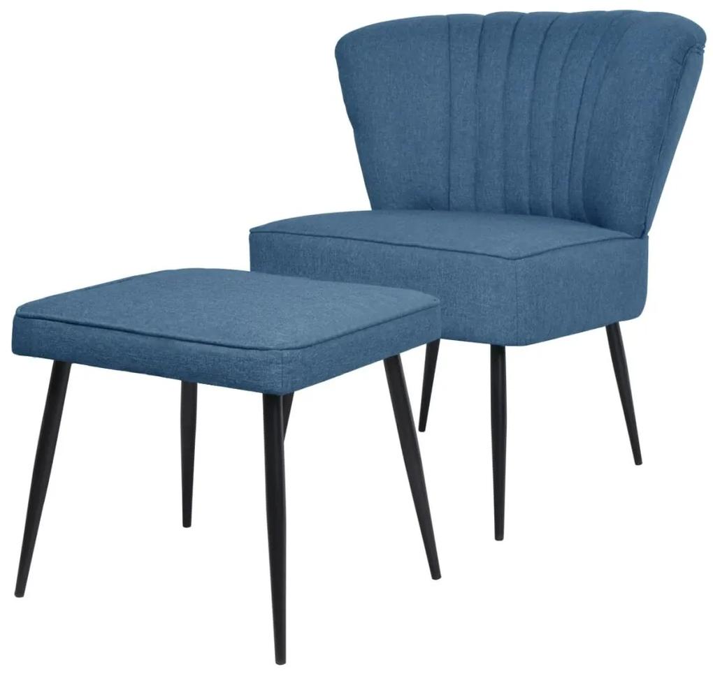 vidaXL Koktejlová látková stolička s taburetkou, modrá