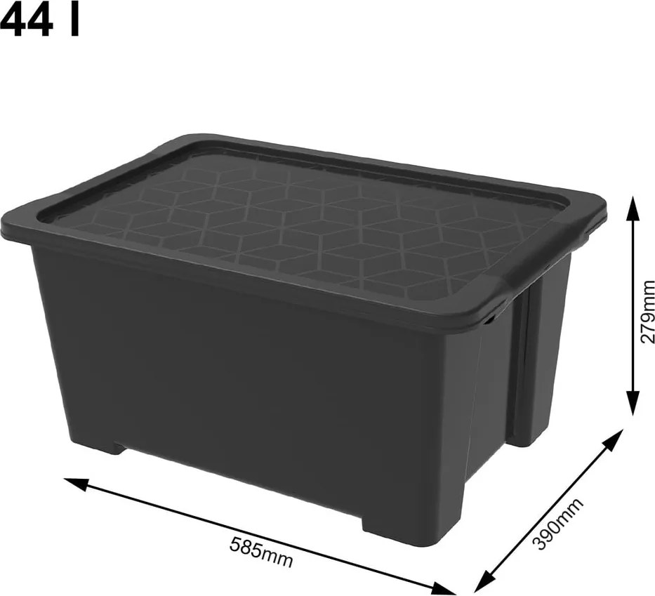 Lesklo čierny plastový úložný box s vekom Evo Easy - Rotho