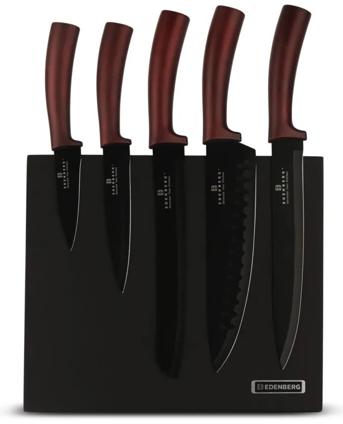 WELLHOX 6 dielna sada nožov s magnetickým stojanom s bordovou rukoväťou