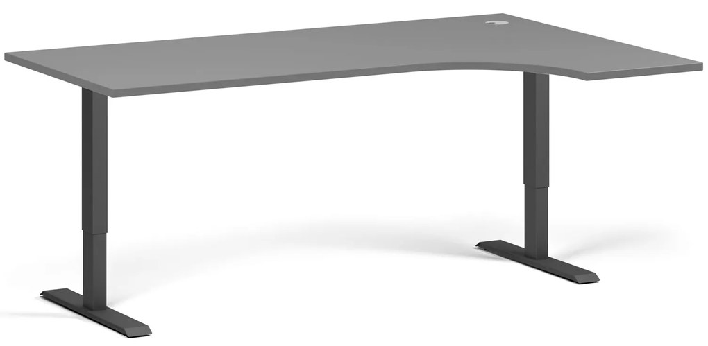 Rohový výškovo nastaviteľný stôl, 180x120 cm, 2 motory, L/P, čierna podnož, grafit