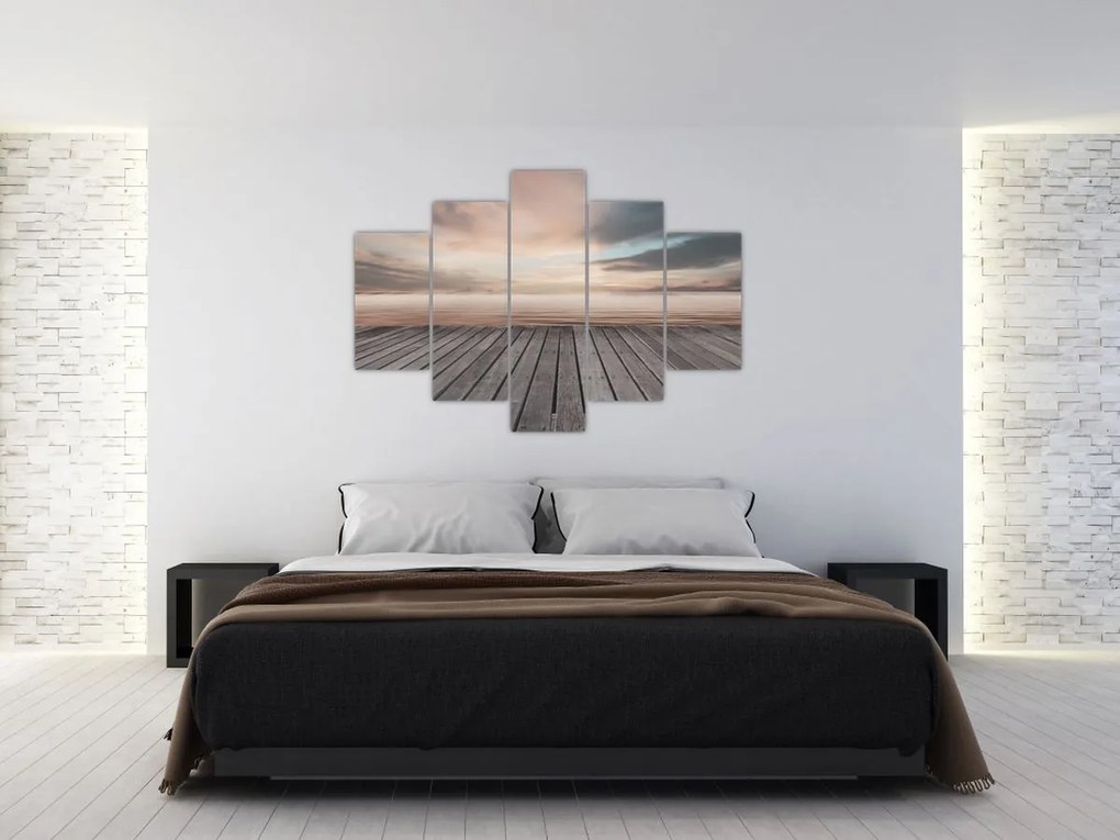 Obraz - Mólo pri západe slnka (150x105 cm)