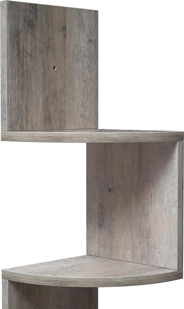 Rohová nástenná polica, 5-úrovňová, zik-zak prevedenie, greige