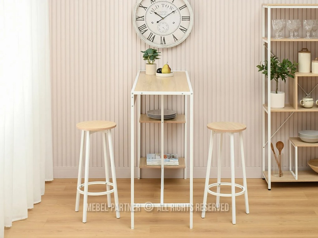 Barový set Everet (sonoma + biela) (pre 2 osoby). Akcia -22%. Vlastná spoľahlivá doprava až k Vám domov. 1111870