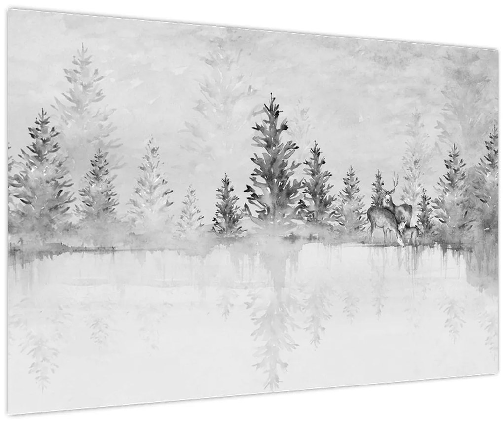 Obraz - Jelene pri jazere (90x60 cm)