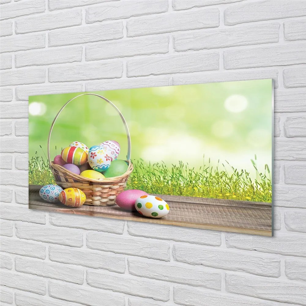 Sklenený obraz Basket vajcia lúka 125x50 cm