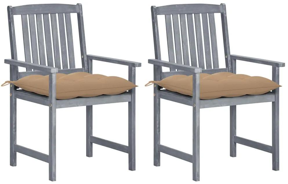 Záhradné stoličky s podložkami 2 ks, sivé, akáciový masív 3061257
