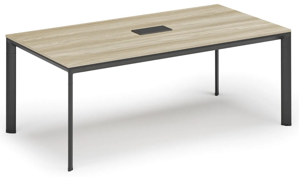 Rokovací stôl PRIMO INVITATION, 200x100 cm, dub prírodný + stolná zásuvka TYP III, čierna
