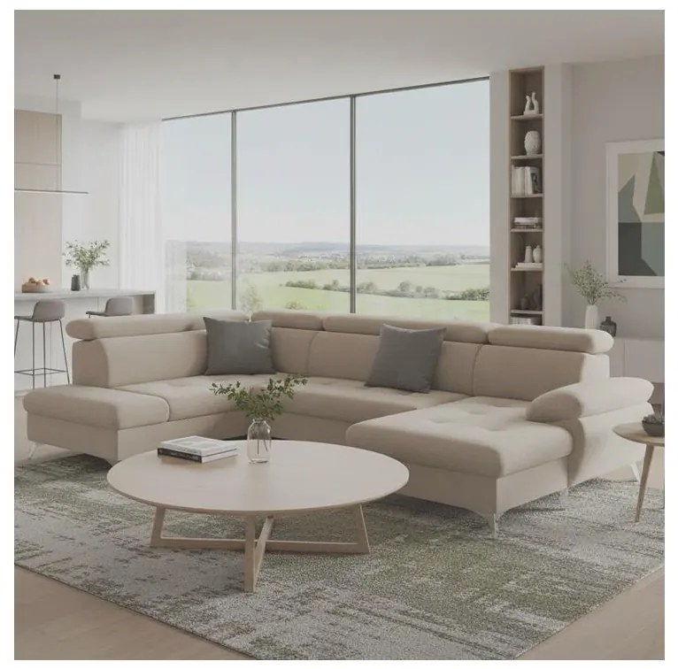 Rozkladacia rohová sedačka do U CATANIA ľavá s úložným priestorom béžová