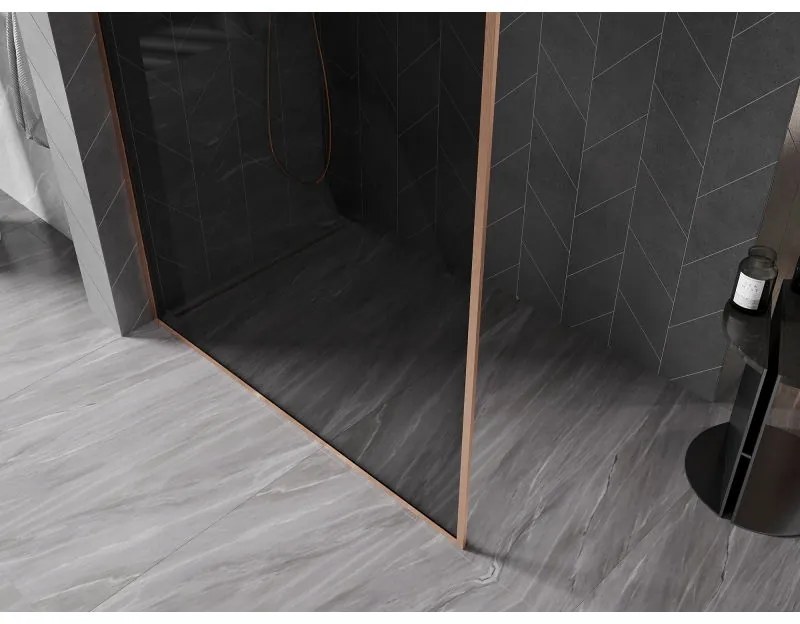 Mexen, Mexen Kioto-XF sprchová stena s rámom 90 x 202 cm, grafit 10 mm, brúsená meď - 800-090-104-65-40-X