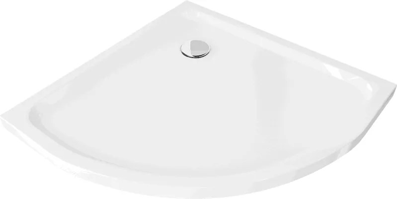 Mexen Slim, štvrťkruhová akrylátová sprchová vanička 100x100x5 cm, biela, chrómový sifón, 41101010