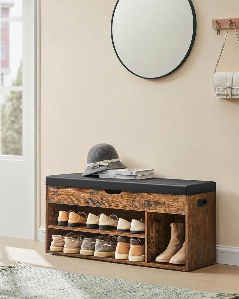 Botník s čalúneným sedením, 3 priehradky, 44x100x30cm