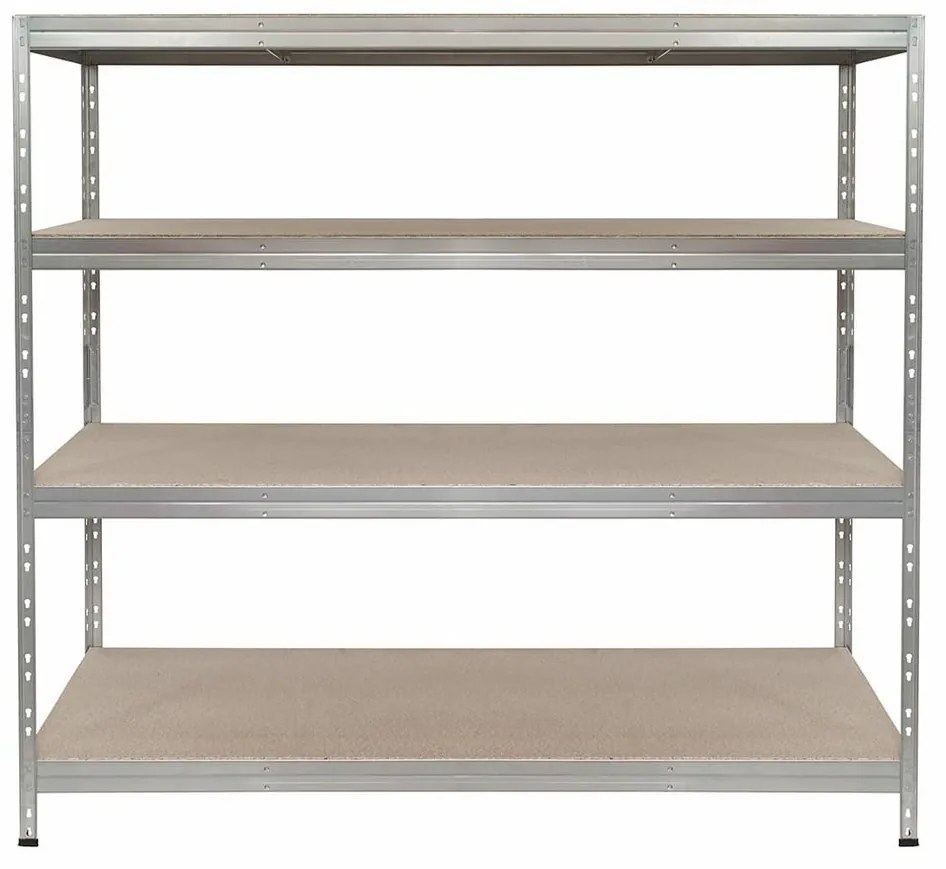 Bezskrutkový kovový regál RIVET, 180x180x60 cm, 4x HDF polica, zinok