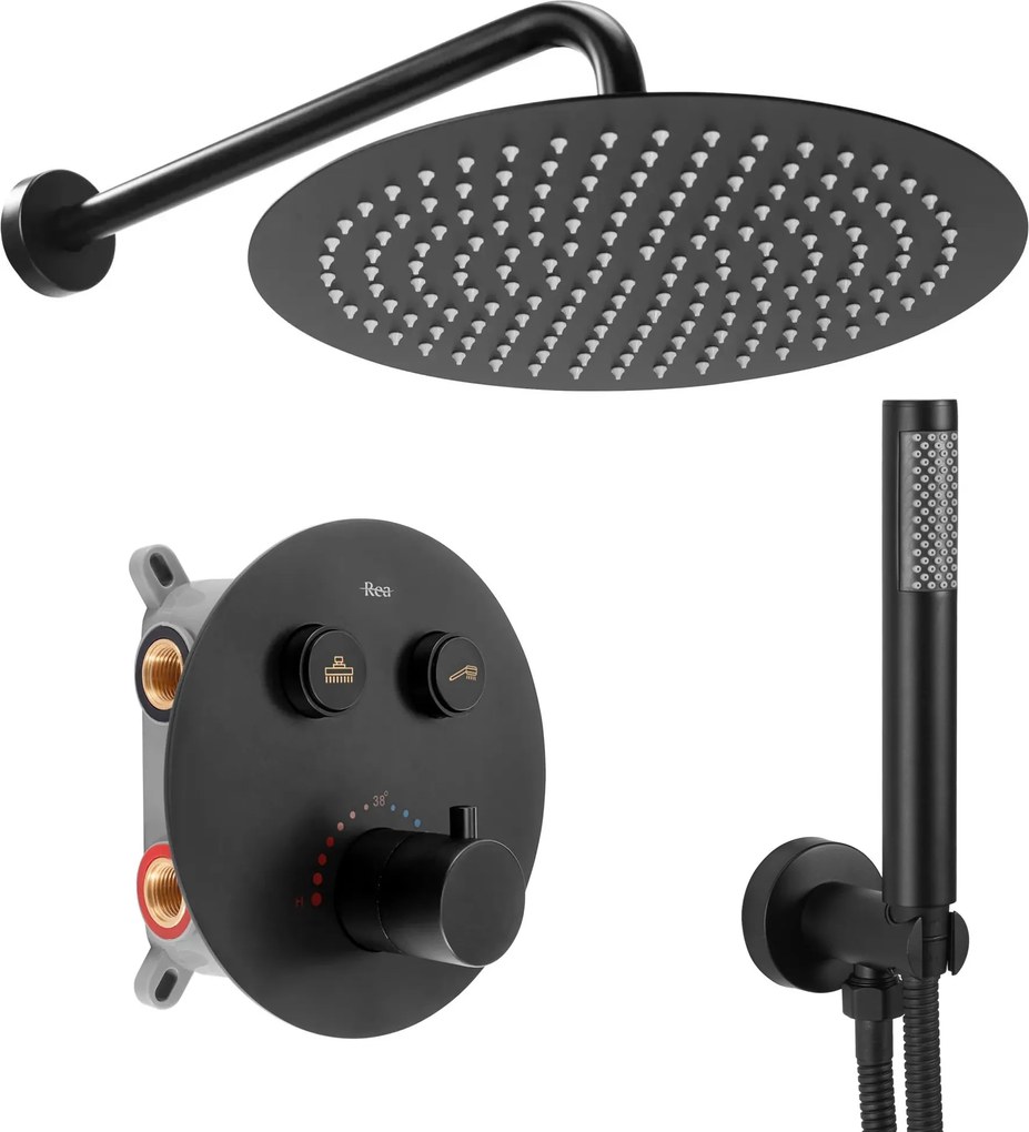 Rea Lungo, podomietková termostatická sprchová sada + BOX, čierna matná, REA-P8549