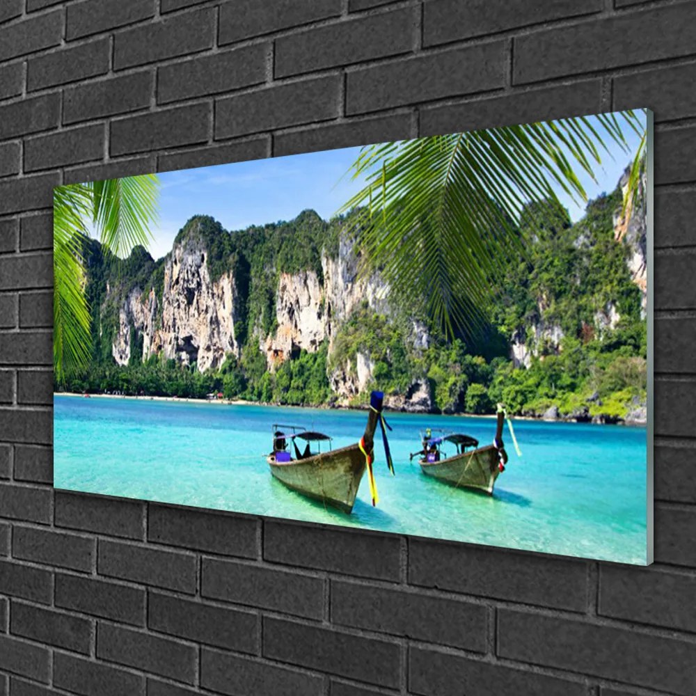 Skleneny obraz Loďky more príroda 120x60 cm