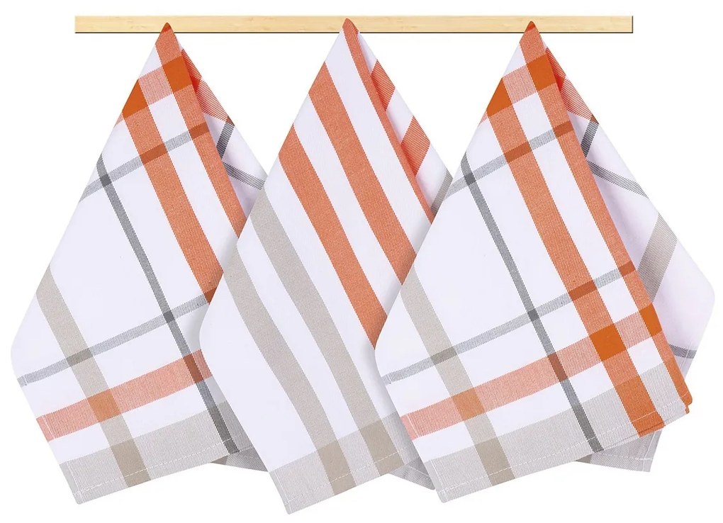 Bellatex Kuchynská utierka káro oranžová, 50 x 70 cm, sada 3 ks