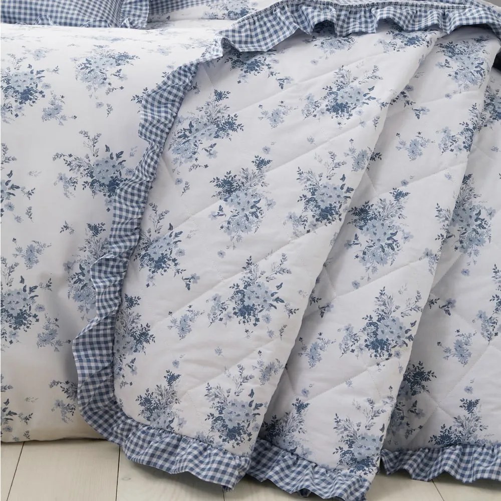 Bielo-modrý prešívaný pléd 220x230 cm Lucie Floral Frill – Catherine Lansfield