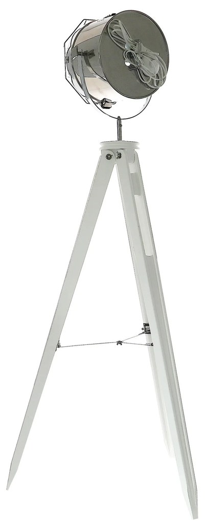 Dekorstudio Podlahová lampa TRIPOD na bielej trojnožke s chrómovaným tienidlom 153cm