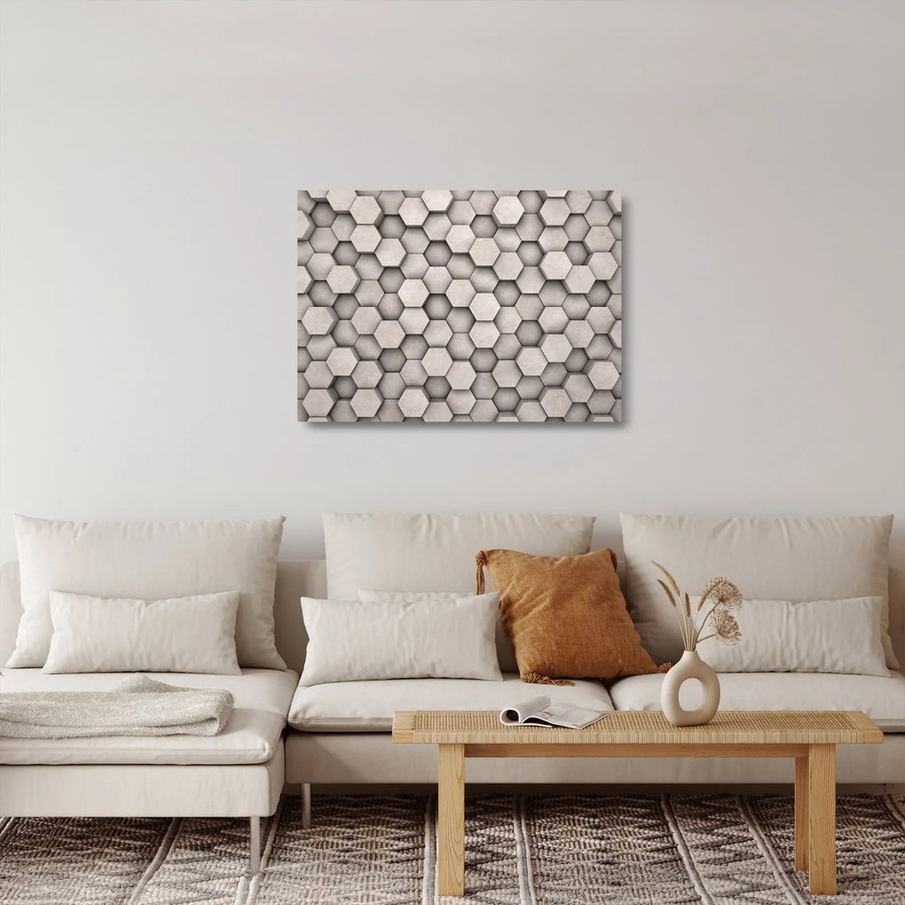 Sklenený obraz - Hexagóny v betónovom dizajne (70x50 cm)