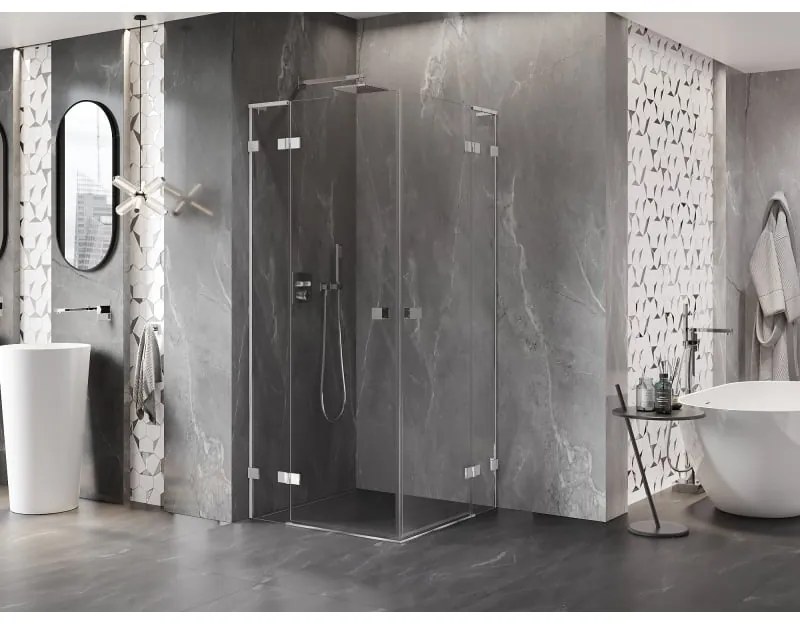 Mexen Lunar, L Duo výklopný sprchový kút 115 x 115 cm, 8mm číre sklo, chrómový profil, 834L-115L-115P-01-00