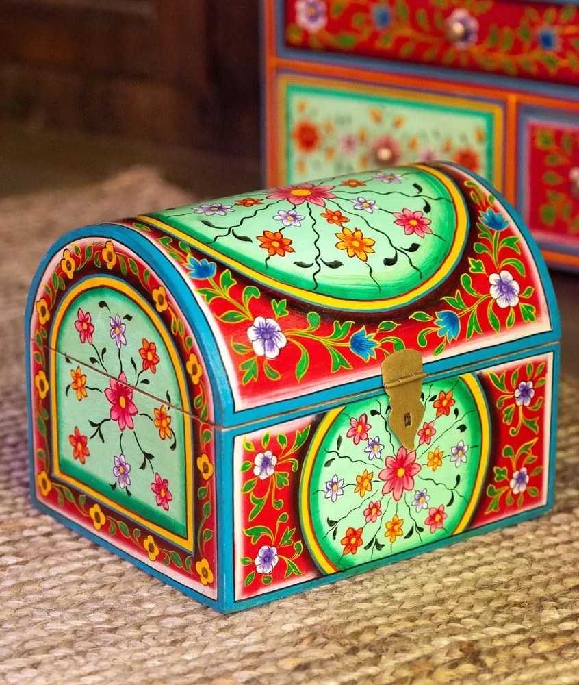 Drevená farebná truhla Mumbai wood - 28*23*23 cm