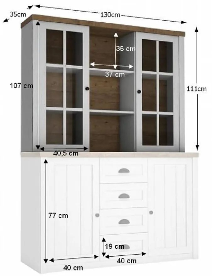 Tempo Kondela Nadstavec na komodu W2D, vitrína, sosna Andersen/dub lefkas, PROVANCE