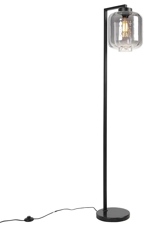 Dizajnová stojaca lampa čierna s dymovým sklom - Qara Down