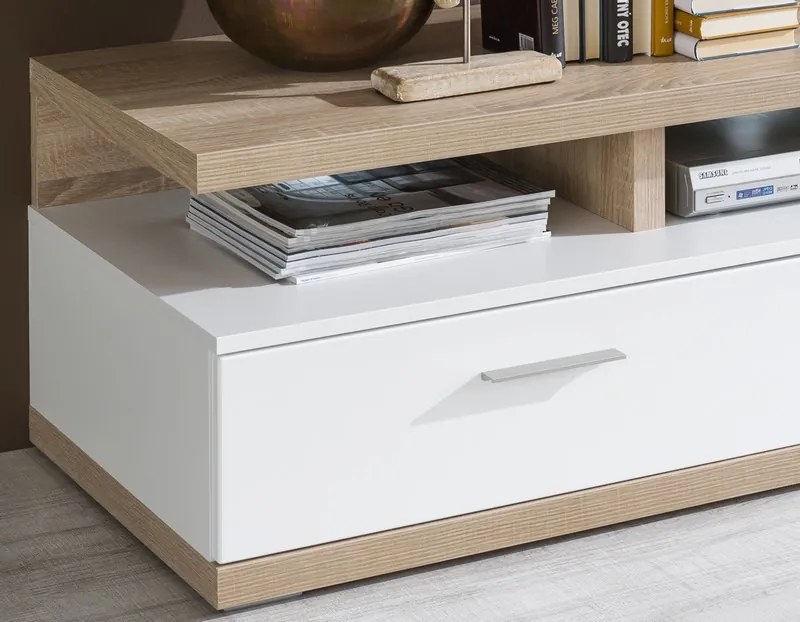 Obývacia stena Caracas kombi 333, dub / biely lesk, s osvetlením