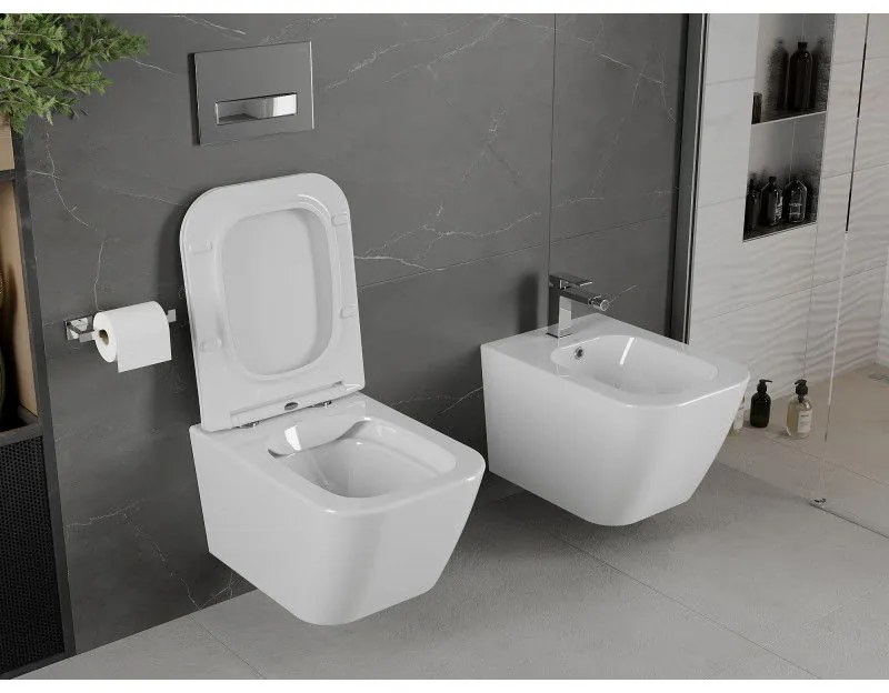Mexen Madox, Rimless závesná wc misa 515x365x350 mm s pomaly padajúcim sedátkom SLIM z duroplastu, biela, 30154000