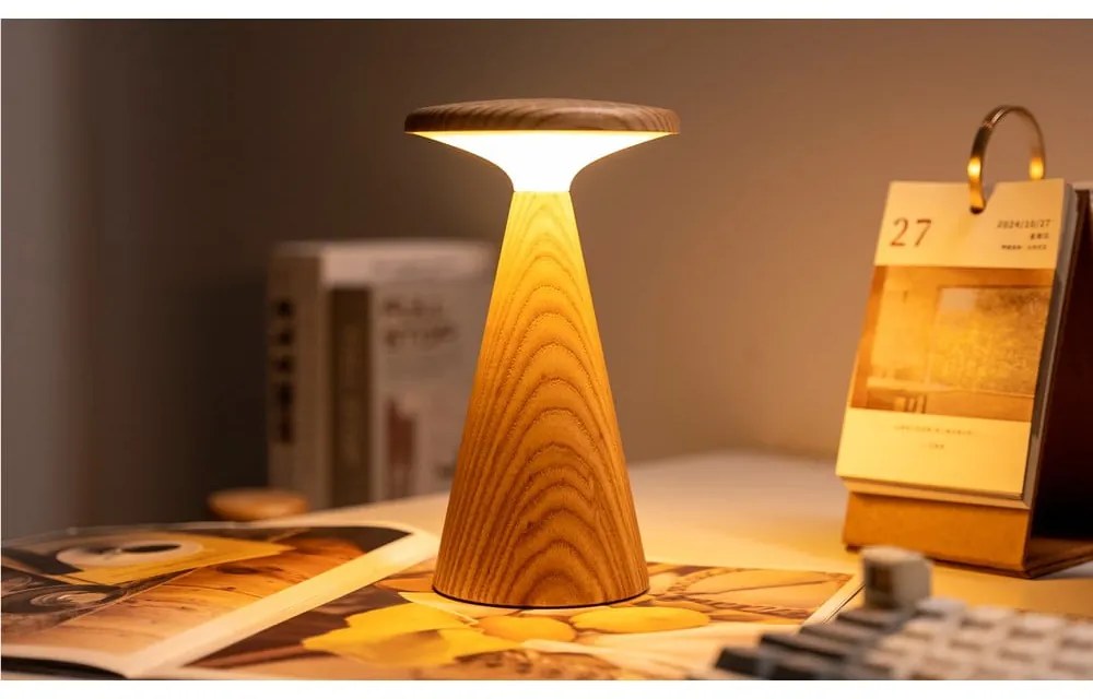 LED stolová lampa v prírodnej farbe s dreveným tienidlom (výška 21 cm) Sylva – Gingko
