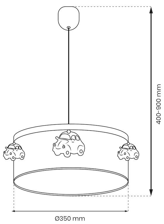Detské závesné svietidlo Automobile, 1x biele/modré textilné tienidlo, bl
