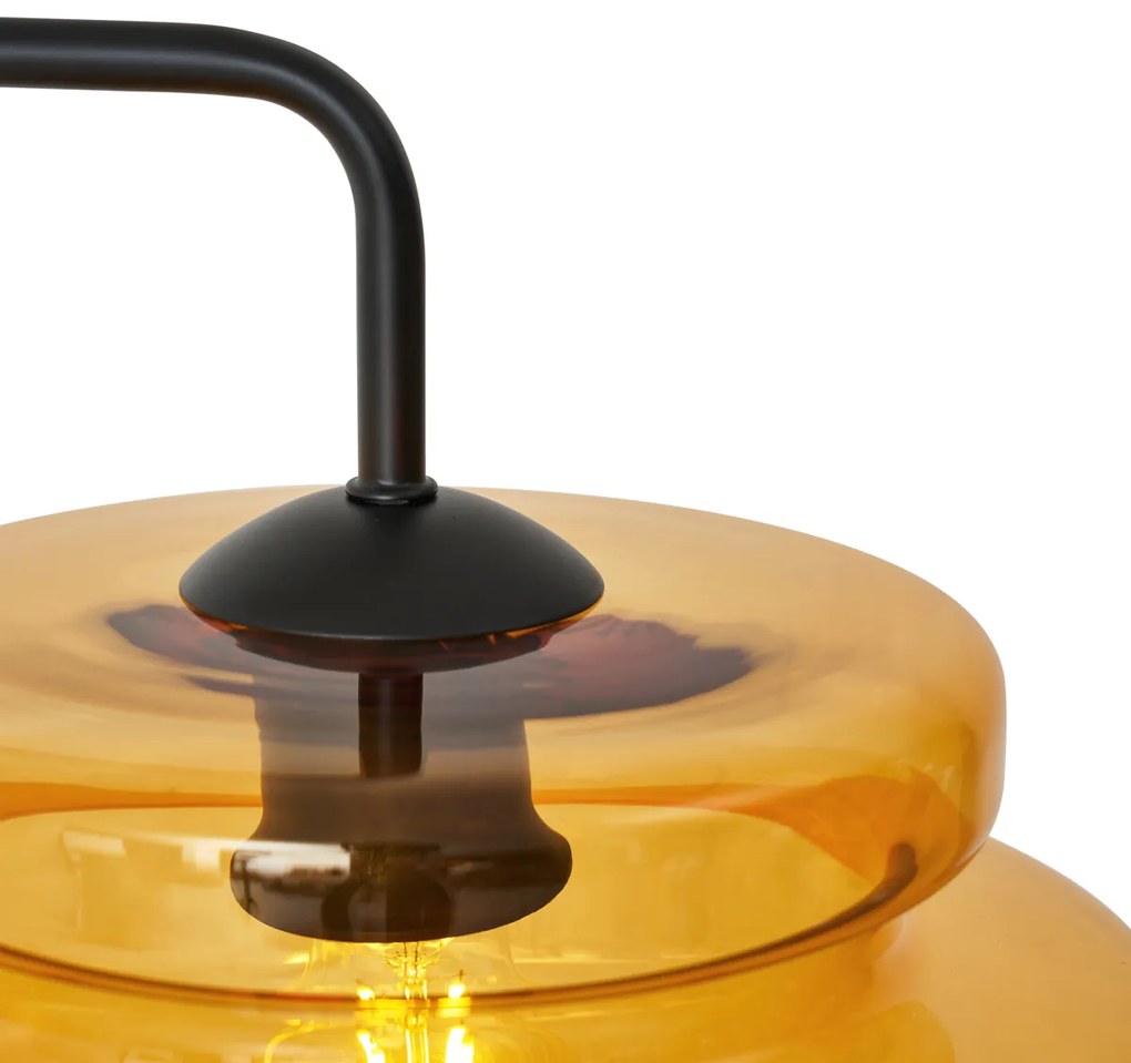 Retro stojacia lampa čierna s oranžovým sklom - Denise