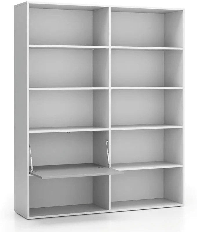 PLAN Široký kancelársky policový regál LAYERS, 1 box, 1582 x 400 x 1905, biela / sivá