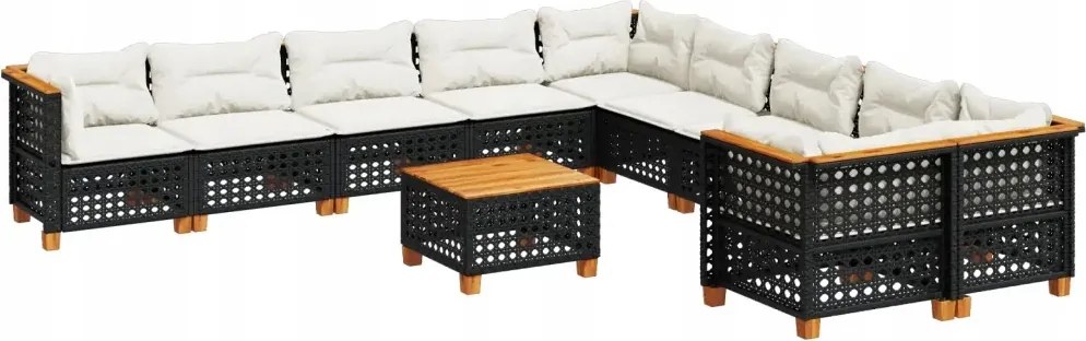 vidaXL 11-dielna sedacia súprava do záhrady, vankúše, čierny Pe ratan