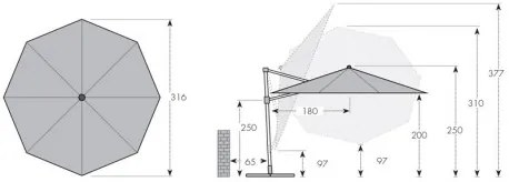 Derby RAVENNA 330 cm - veľký záhradný výkyvný slnečník s bočnou tyčou - 2. akosť (S283)