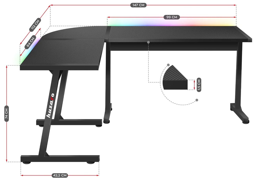 Elektrický stôl Huzaro Hero 6.0 Black RGB