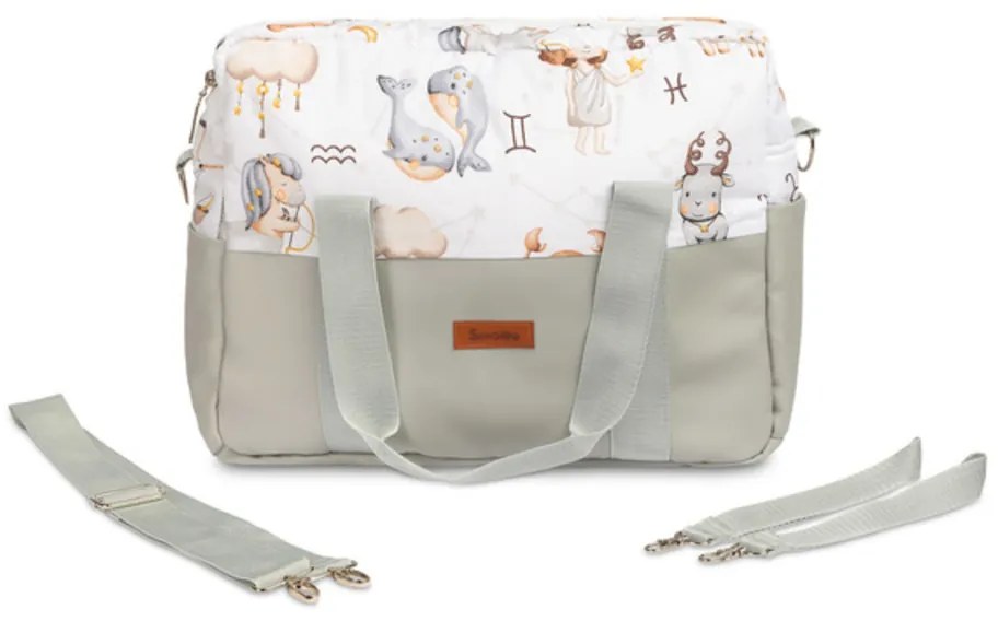 Taška ku kočíku, ekokoža, Hviezdne zvieratká, šedá, biela