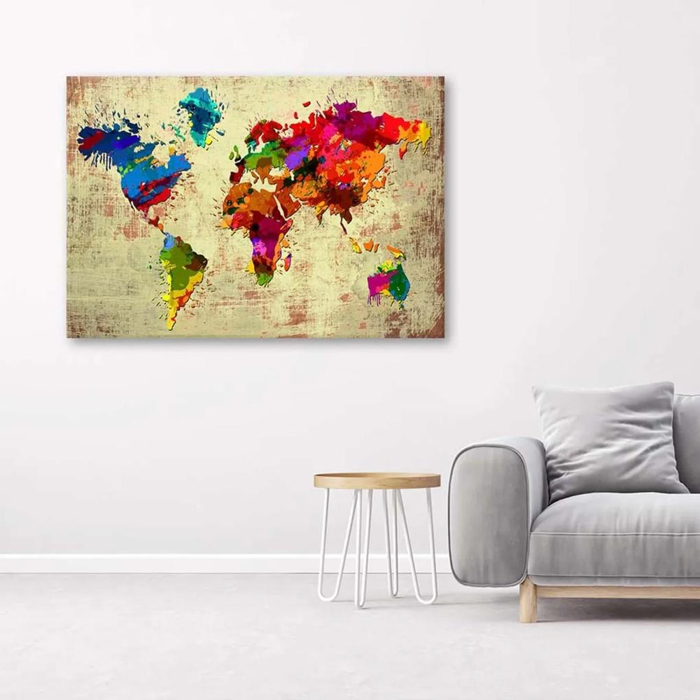 Obraz na plátně Barevná světová mapa - 120x80 cm