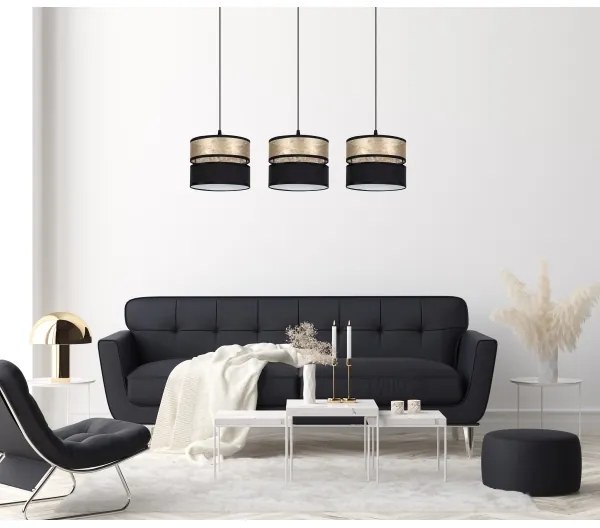 Luster na lanku LIMA 3xE27/60W/230V zlatá/čierna