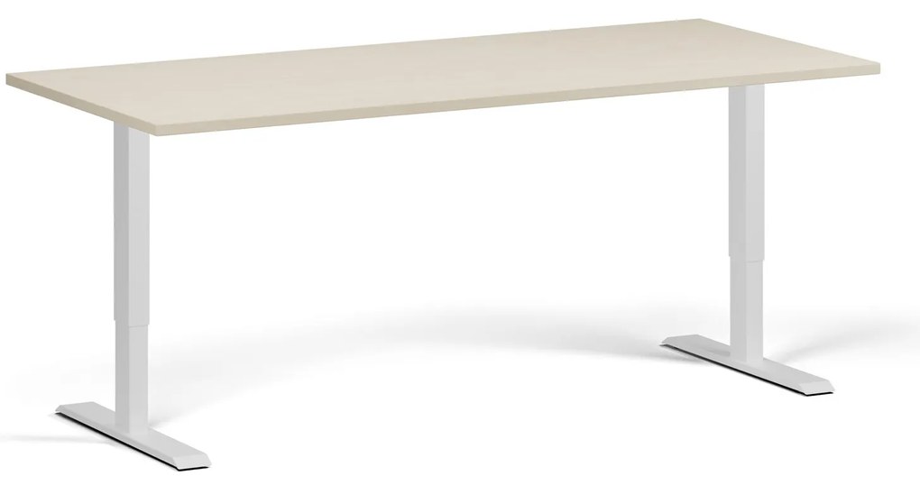 Výškovo nastaviteľný stôl, 180x80 cm, 2 motory, biela podnož, breza
