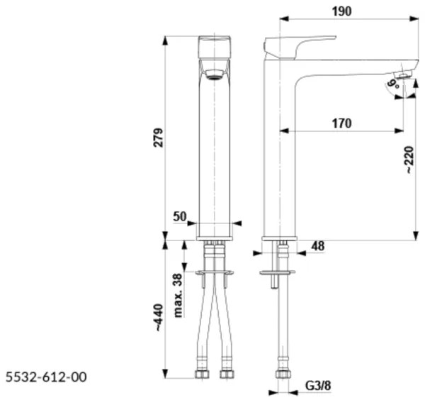 KFA Armatura 5532-612-81 - Umývadlová batéria MOKAIT 27,9 cm mosadz/matná čierna