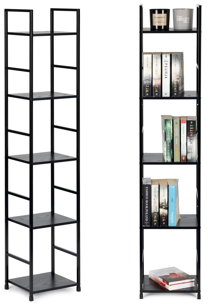 ModernHome Moderný drevený regál, kovový rám LOFT, 5 políc