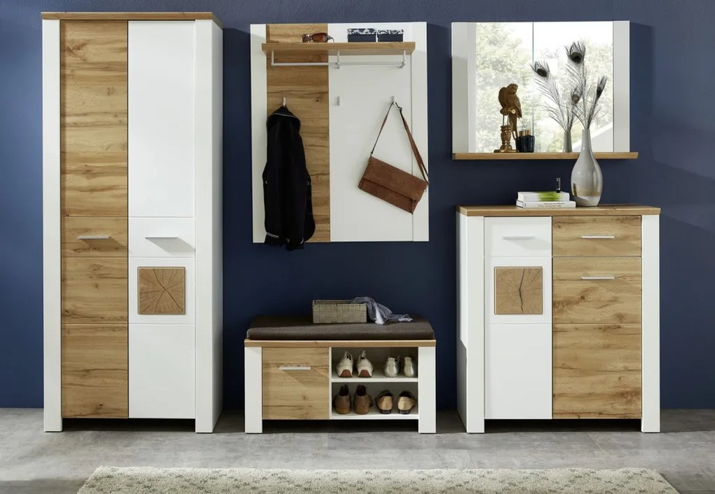 Predsieňová šatníková skriňa Materio, dub/biela