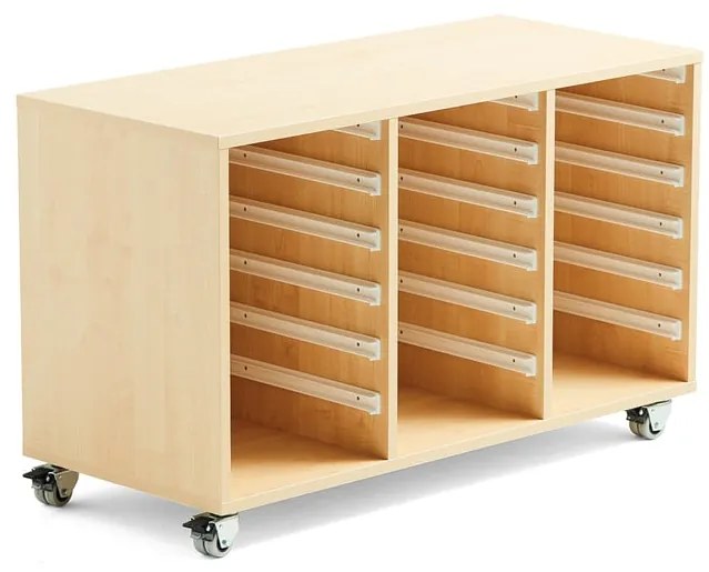 Drevená skrinka na plastové boxy IDA, 3 sekcie, 1020x450x635 mm, breza