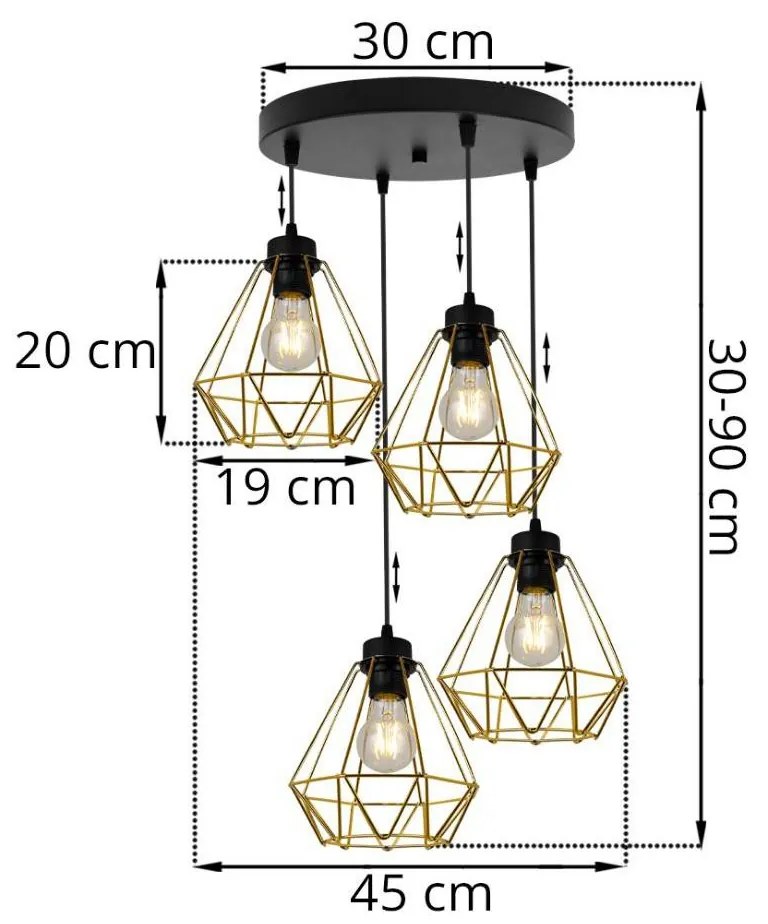 Závesné svietidlo Fusion, 4x zlaté drôtené tienidlo, o