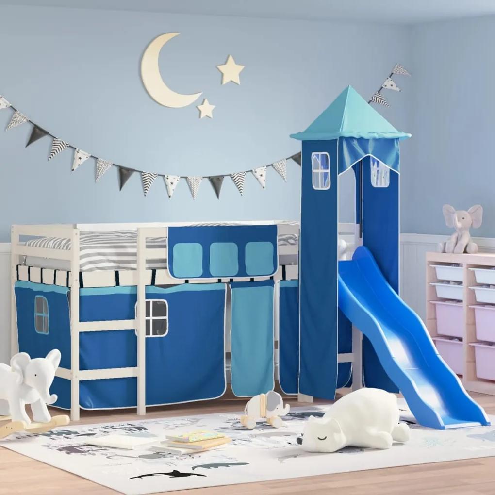 Detská vyvýšená posteľ veža modrá 80x200 cm masívna borovica 3207067