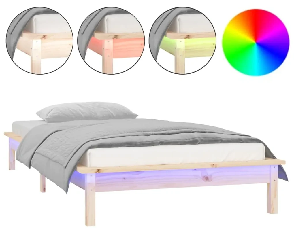 vidaXL Posteľný rám s LED 90x200 cm masívne drevo