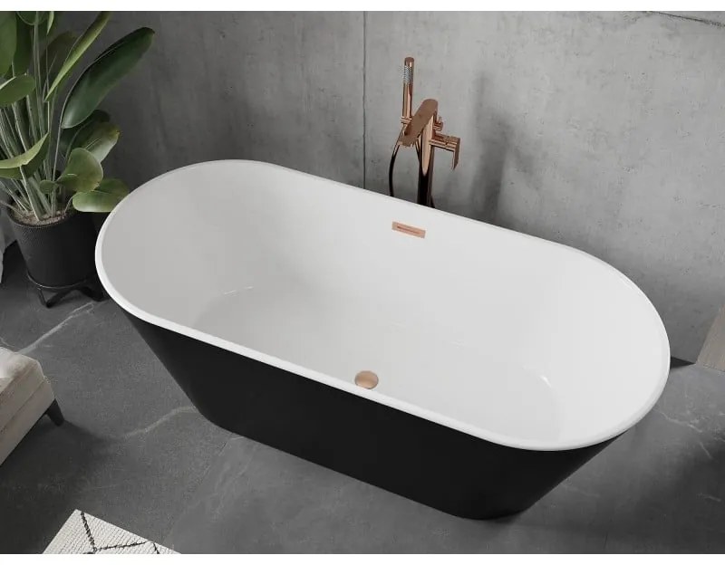 Mexen Flavia, voľne stojaca vaňa 170 x 75 cm, biela-čierna, medený prepad, 54031708075-65